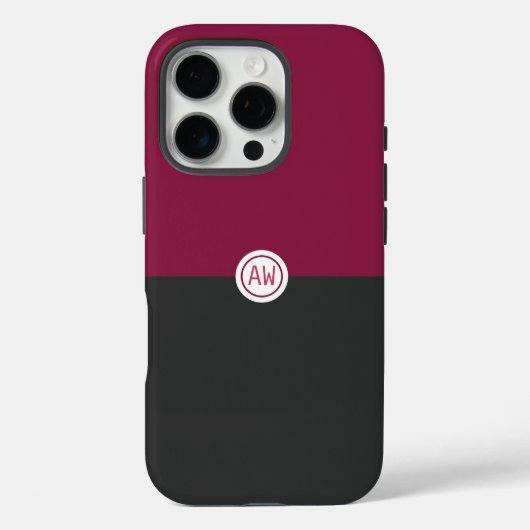 Elegant Burgundy and Black Monogram Case-Mate iPhone Hülle (Rückseite)