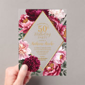 Elegant Burgundy and Blush Peony Floral Birthday Acryleinladungen (Insitu (Handheld))