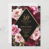 Elegant Burgundy and Blush Peony Floral Birthday Einladung (Vorderseite)