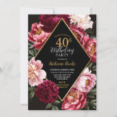 Elegant Burgundy and Blush Peony Floral Birthday Einladung (Vorderseite)