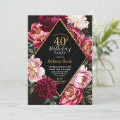 Elegant Burgundy and Blush Peony Floral Birthday Einladung (Stehend Vorderseite)
