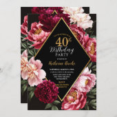Elegant Burgundy and Blush Peony Floral Birthday Einladung (Vorne/Hinten)