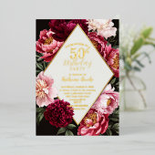 Elegant Burgundy and Blush Peony Floral Birthday Folieneinladung (Stehend vorne)
