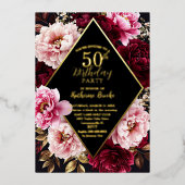 Elegant Burgundy and Blush Peony Floral Birthday Folieneinladung (Vorderseite)