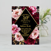Elegant Burgundy and Blush Peony Floral Birthday Folieneinladung (Stehend vorne)