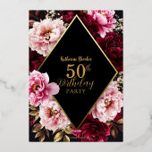 Elegant Burgundy and Blush Peony Floral Birthday Folieneinladung (Rückseite)