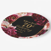 Elegant Burgundy and Blush Peony Floral Birthday Pappteller (Schrägansicht)