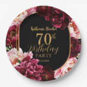 Elegant Burgundy and Blush Peony Floral Birthday Pappteller (Vorderseite)