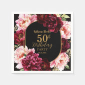 Elegant Burgundy and Blush Peony Floral Birthday Serviette (Vorderseite)