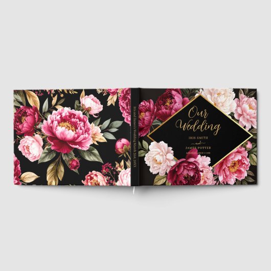 Elegant Burgundy and Blush Peony Floral Wedding Gästebuch (Voll)