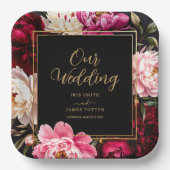 Elegant Burgundy and Blush Peony Floral Wedding Pappteller (Vorderseite)