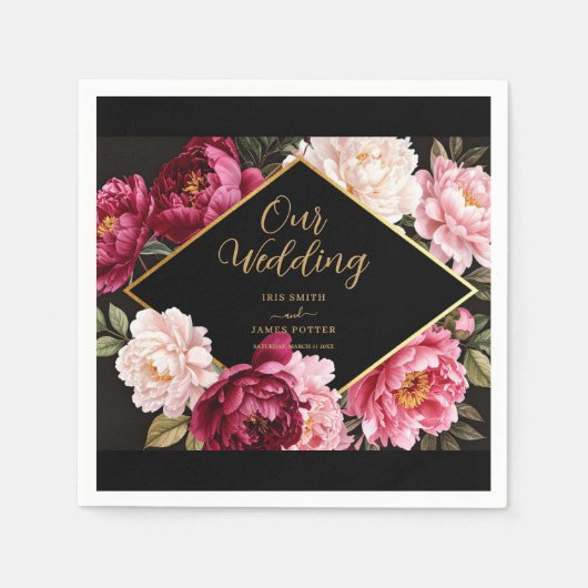 Elegant Burgundy and Blush Peony Floral Wedding Serviette (Vorderseite)