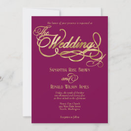Elegant Burgundy and Faux Gold Calligraphy Wedding Einladung