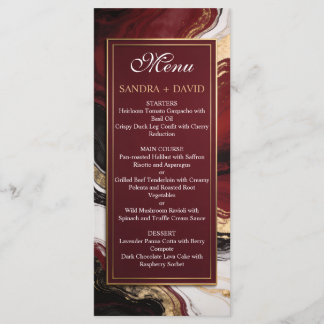 Elegant Burgundy and Gold Marble Wedding Menükarte