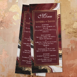 Elegant Burgundy and Gold Marble Wedding Menükarte