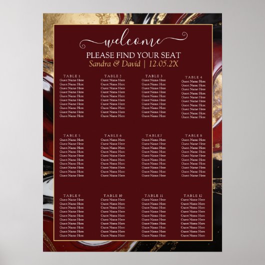 Elegant Burgundy and Gold Marble Wedding Poster (Vorne)
