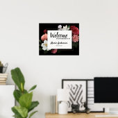 Elegant Burgundy and Pink Flowers Shower Poster (Heimbüro)