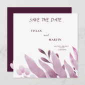 Elegant Burgundy Big Blätter Monogram Save the Dat Einladung (Vorne/Hinten)