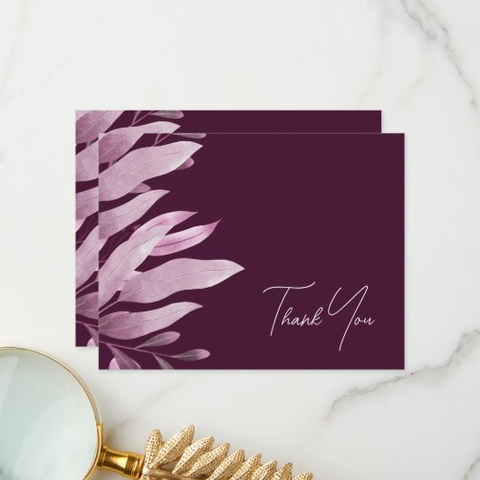 Elegant Burgundy Big Blätter Wedding Dankeschön Ca Dankeskarte (Vorderseite/Rückseite Beispiel)