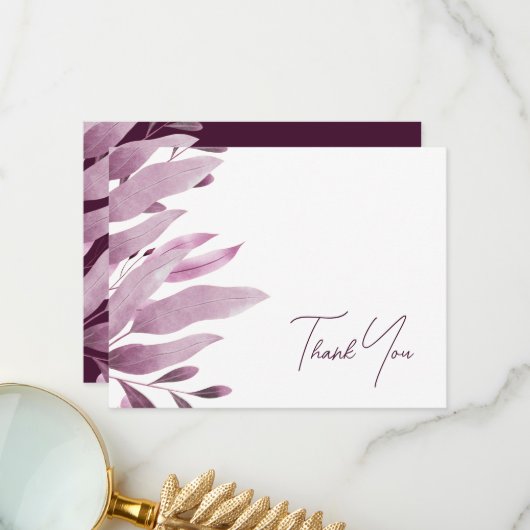 Elegant Burgundy Big Blätter Wedding Dankeschön Ca Dankeskarte (Vorderseite/Rückseite Beispiel)