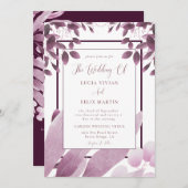 Elegant Burgundy Blätter QR Code Foto Wedding Einladung (Vorne/Hinten)