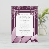 Elegant Burgundy Blätter QR Code Foto Wedding Einladung (Stehend Vorderseite)