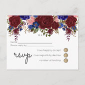 Elegant Burgundy Blue Floral Wedding Budget Einladungspostkarte (Vorderseite)