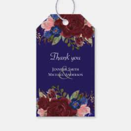 Elegant Burgundy Blue Floral Wedding Budget Geschenkanhänger