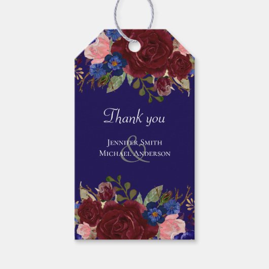 Elegant Burgundy Blue Floral Wedding Budget Geschenkanhänger (Vorderseite)