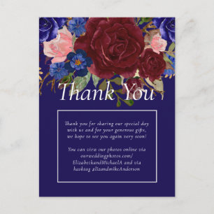 Elegant Burgundy Blue Floral Wedding Budget Postkarte