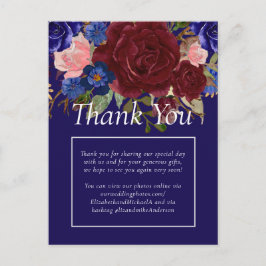 Elegant Burgundy Blue Floral Wedding Budget Postkarte