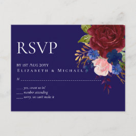 Elegant Burgundy Blue Floral Wedding Budget UAWG Postkarte