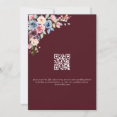 Elegant Burgundy Blue Flowers QR Code Wedding Einladung (Rückseite)