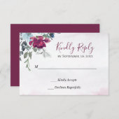 Elegant Burgundy Blue White Roses Wedding RSVP Karte (Vorne/Hinten)