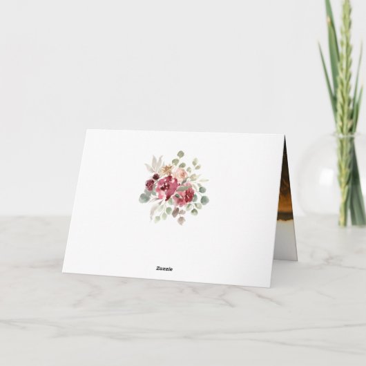 Elegant Burgundy Blume Eucalyptus Foto Wedding Dankeskarte (Rückseite)