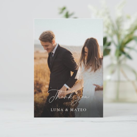 Elegant Burgundy Blume Foto Wedding Vielen Dank Dankeskarte (Stehend Vorderseite)