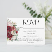 Elegant Burgundy Blume QR Code Wedding Website RSVP Karte (Stehend Vorderseite)