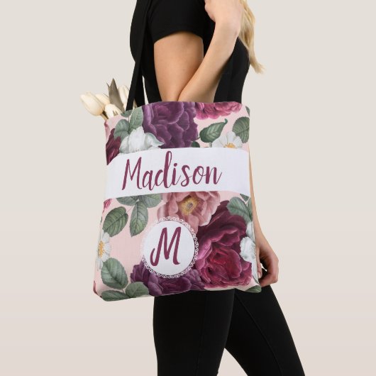 Elegant Burgundy Blume Trendy Initial Monogram Tasche (Von Nahem)