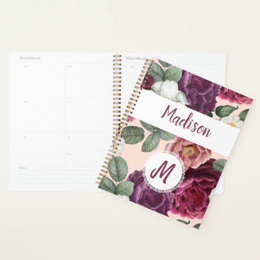 Elegant Burgundy Blume Trendy Monogram Planer (Anzeige)