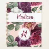 Elegant Burgundy Blume Trendy Monogram Planer (Vorderseite)