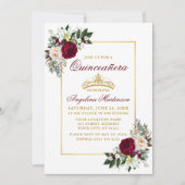 Elegant Burgundy Blumengrün Foto Quinceanera Einladung (Vorderseite)