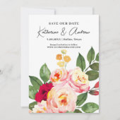 Elegant Burgundy Blush Bloral Save the Date Einladung (Vorderseite)