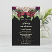 Elegant Burgundy Blush Floral Black Wedding Einladung (Stehend Vorderseite)