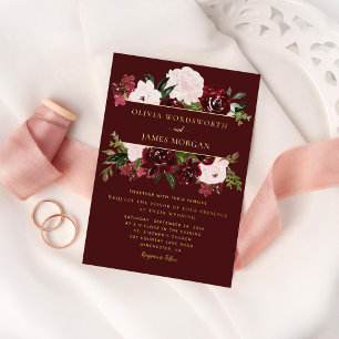 Elegant Burgundy Blush Floral Gold Foil Wedding Folieneinladung