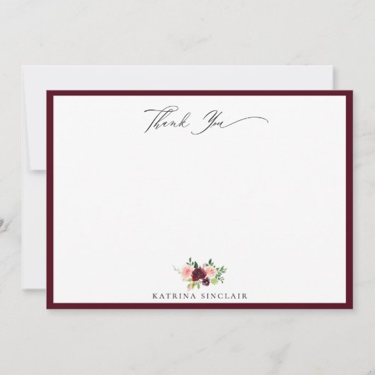 Elegant Burgundy Blush Floral Vielen Dank Mitteilungskarte (Vorderseite)
