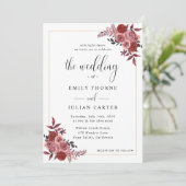 Elegant Burgundy Blush Floral Wedding Einladung (Stehend Vorderseite)