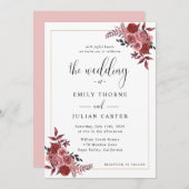 Elegant Burgundy Blush Floral Wedding Einladung (Vorne/Hinten)
