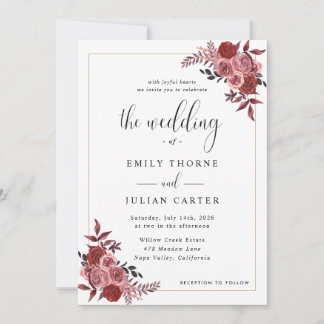 Elegant Burgundy Blush Floral Wedding Einladung