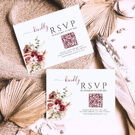 Elegant Burgundy & Blush Floral Wedding RSVP Card Karte