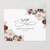 Elegant Burgundy Blush Floral Wedding Rsvp Postkarte (Vorderseite)